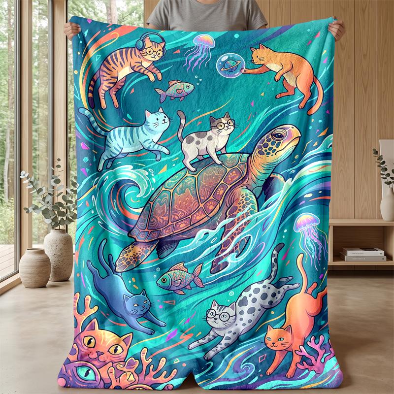 Underwater Cat Adventure 1 Theme Blanket Lightweight Warm Flannel Blanket Decorative Throw Blanket for Home Decoration