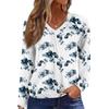 Kvinners avslappet mote V-hals raglan plissert blomstertrykk langermet topp