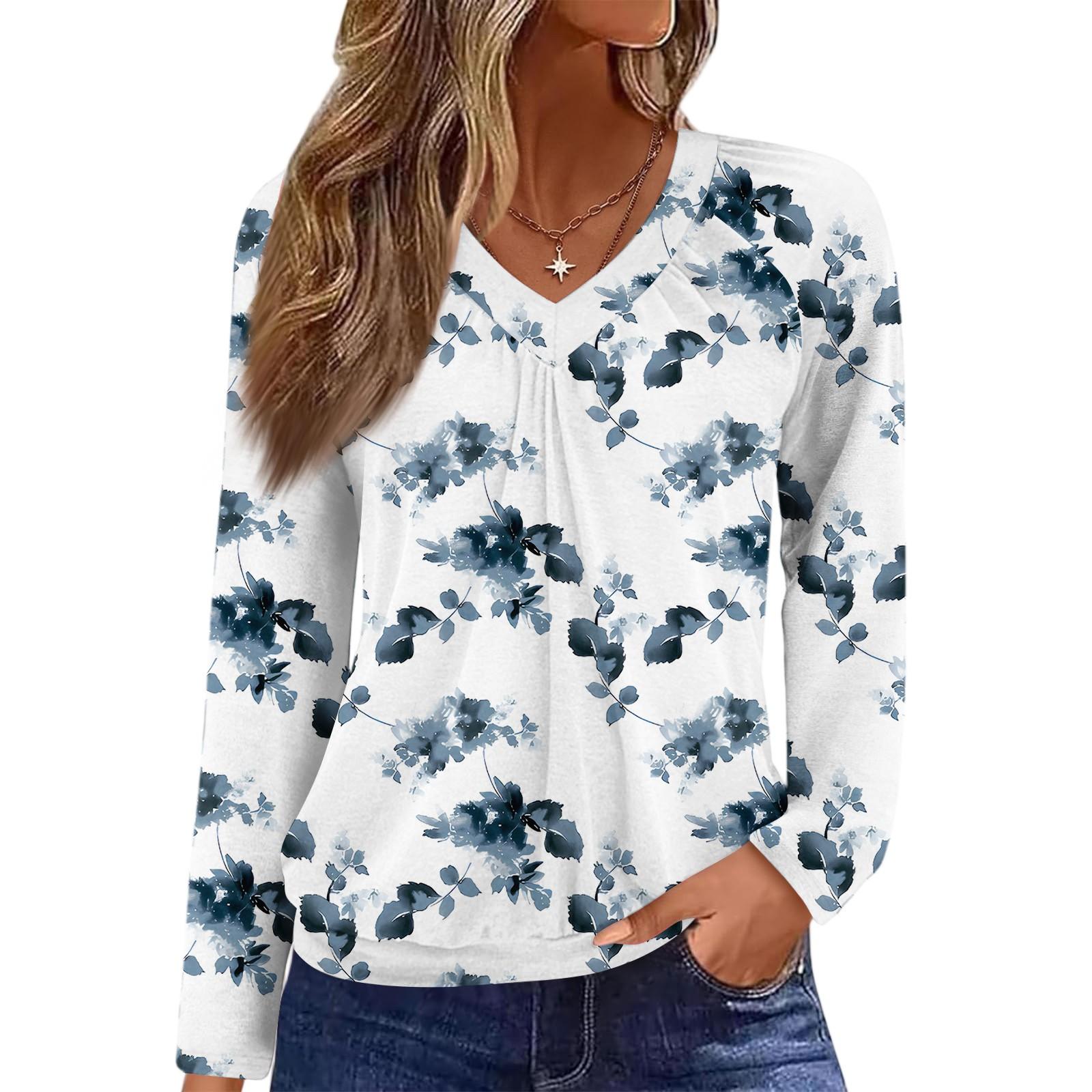 

Женский повседневный модный топ с V-образным вырезом, рукавами реглан, плиссировкой и цветочным принтом, с длинным рукавом XXL белый