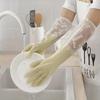 Creative Jelly Color Latex Kitchen Gloves - Long, Waterproof, Plastic Cuff, Ideal for Dishwashing and Laundry.