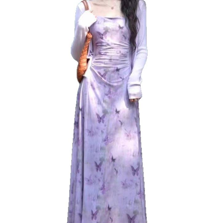 Elegant Floral Print Camisole Dress & Cardigan Set for Women - French Style, Slim Waist