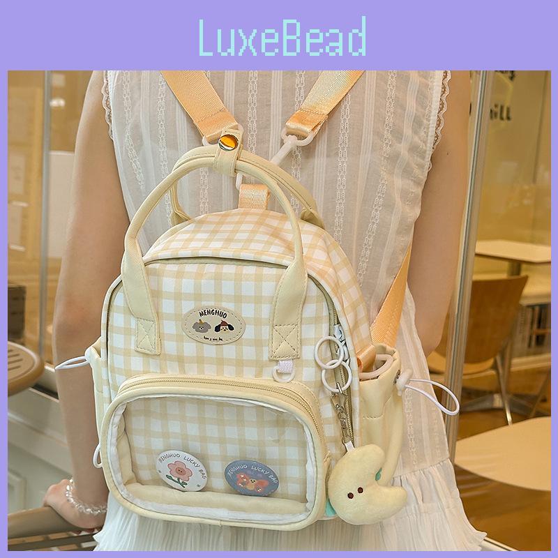 Backpack Plaid Printed With Transparent Compartments And Cartoon Decor Animal
