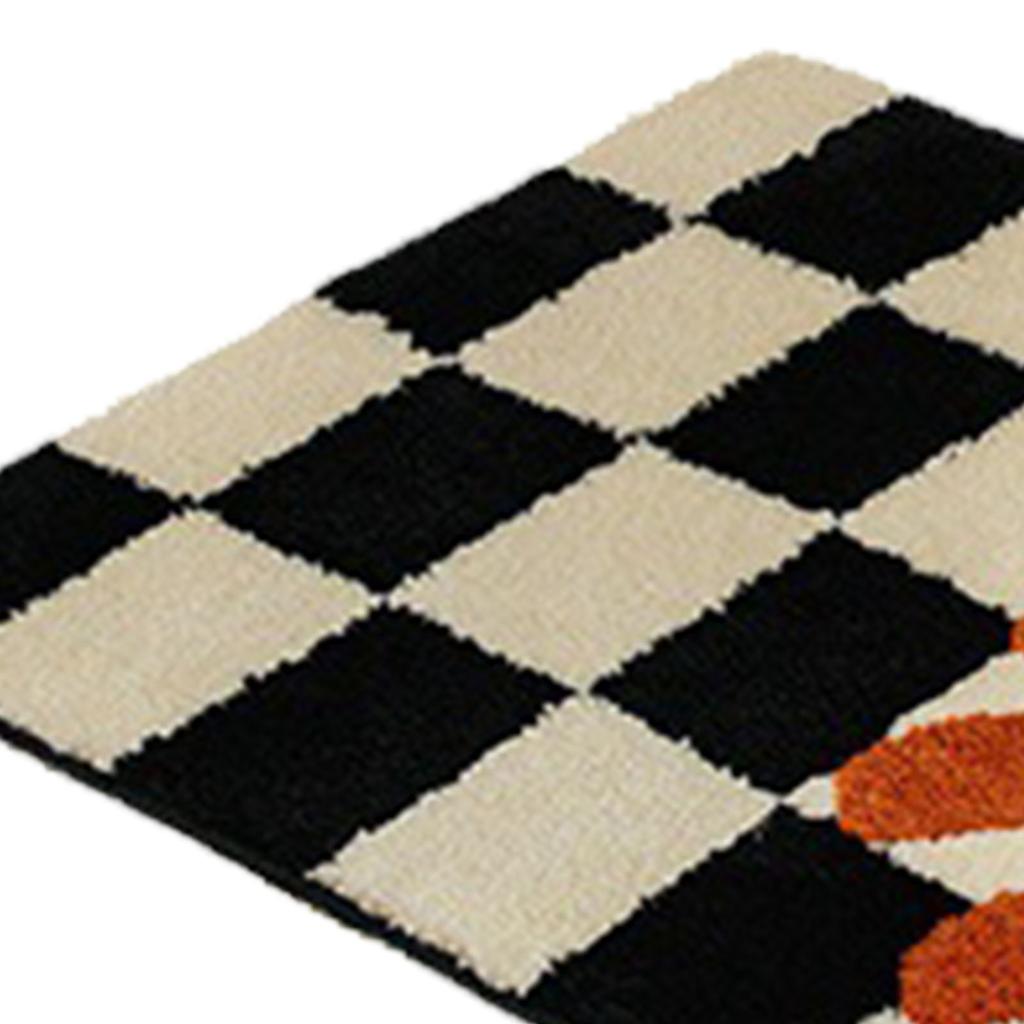 Runner Rug Black White Plaid Pattern Vintage Style Water Absorbent Stain Resistant Runner Carpet