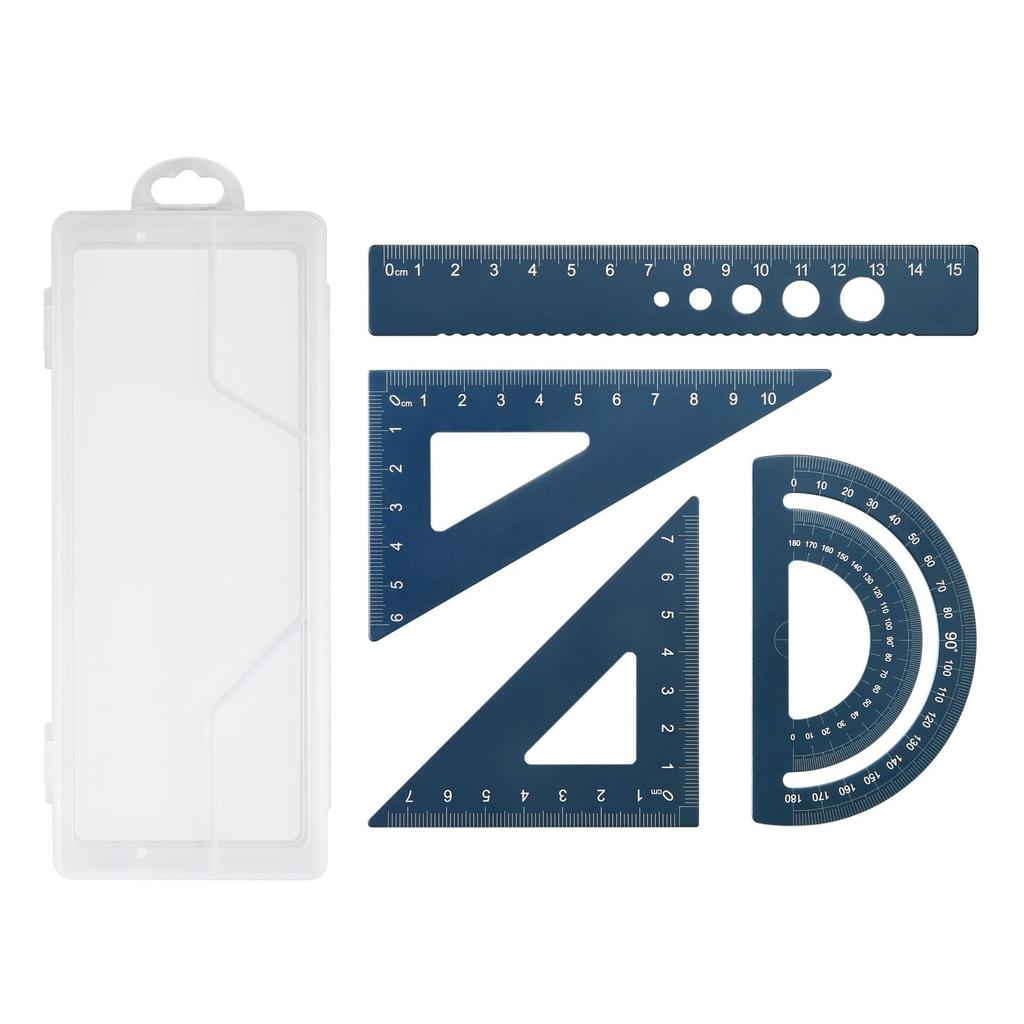 4Pcs/Set Aluminium Ruler Set Metal Geometry Maths Drawing Compass Stationery Rulers Mathematical for School