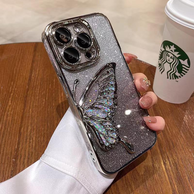 Electroplating Dream Butterfly Quicksand IPhone 16 Mobile Case Gradient Glitter Powder Applicable To Apple 15 ProMax Protective Case for Women