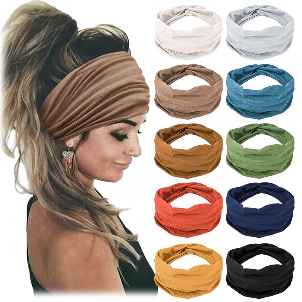 Bohemian Wide Yoga Sports Headbands for Women, Elastic Workout Hairbands & Fitness Hair Accessories