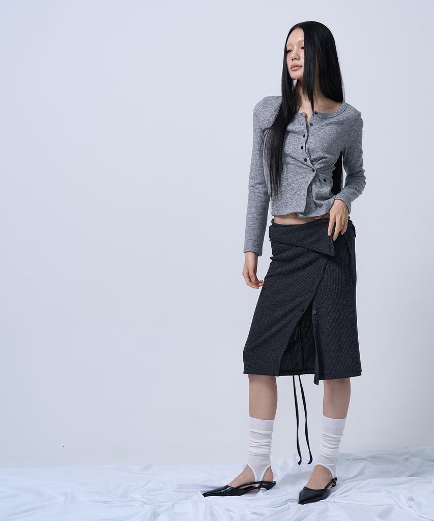 G Museum Layerable Button Wrap Skirt (Melange Charcoal)