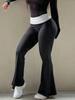 Rose Beauty A Splicing Contrast High Waist Wide Waistband Ruched Slim Fit Flared Bottom Pants Gym Casual Comfort Bell Leggings