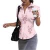Damen Kurzarm Hemd mit Knöpfen Slim Fit Hummerdruck mit Kragen Sommer Bluse Leichtes Lässiges Oberteil für den täglichen Gebrauch