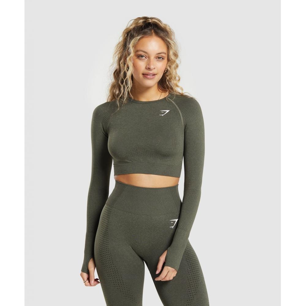 

GYMSHARK Vital Seamless 2.0 Укороченный топ на базе Зеленый Марл B1A3D ECH3