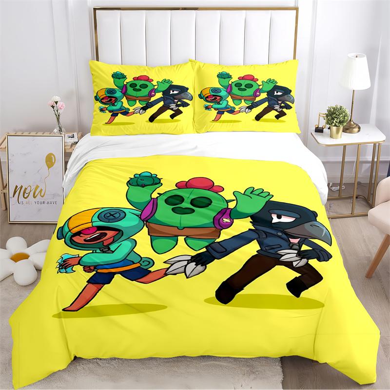 Cartoon Purple Character Print Bedding Set, Kids Game Themed Duvet Cover Set(1 * Duvet Cover + 2 * Pillowcase, Without Core)