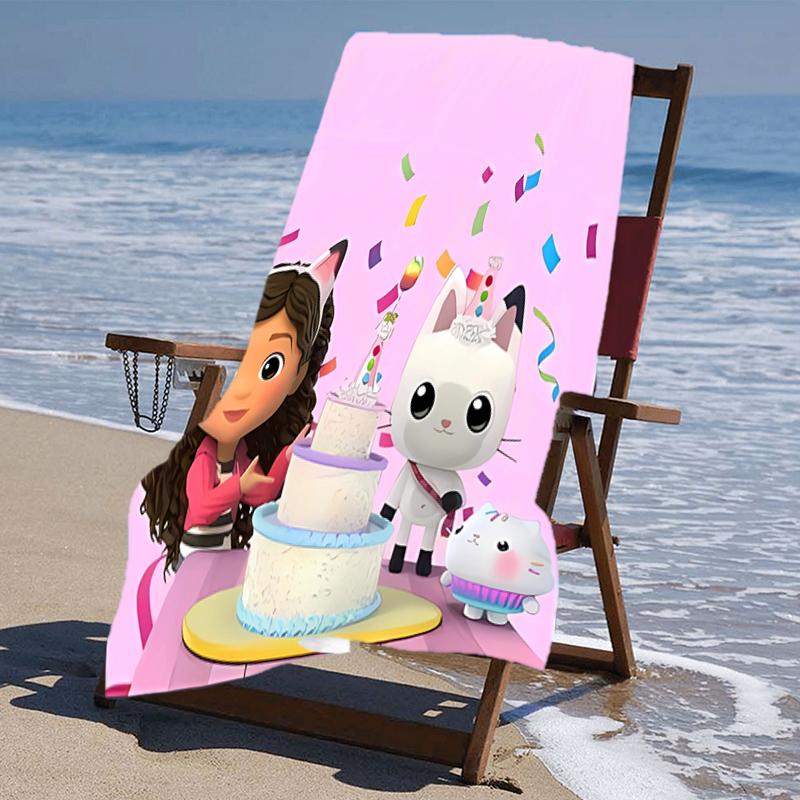 proof beach towel with a Gabby's Dollhouse2 pattern - soft,absorbent,quick-drying,machine washable - perfect for swimming,camping,bathing