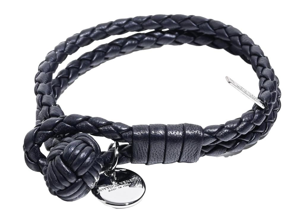 Bottega Veneta Intrecciato Leather Size for Men and 113546 V3UN1 Made in Genuine Leather Bracelet, M, Navy, Women, 4039, Italy, [Used]