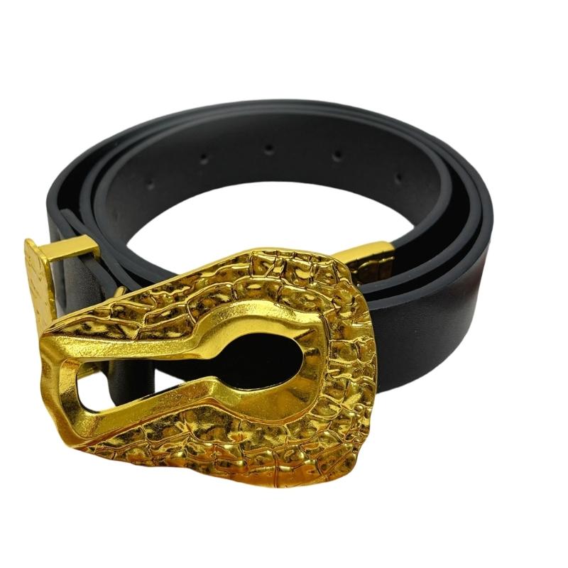 

Trendy Retro Style Waist Belt Unisex Faux Leather Waist Strap Feature Unique Keyhole Clasp 117cm Length Girdle