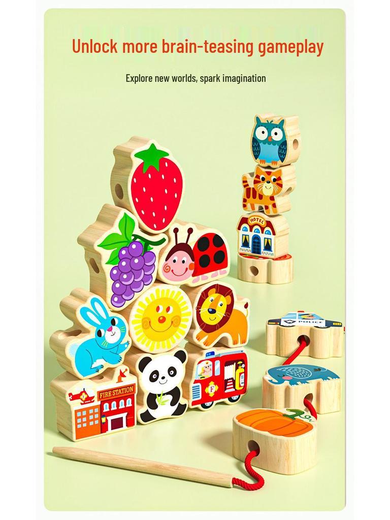 Solid Wood Montessori Stringing Beads Set for Early Education