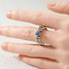 Vintage Inlaid Blue CZ Women's Ring Ethnic Two Color Geometry Daily Wear Party Jewelry Anniversary Gift
