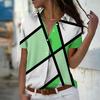 2025 Summer New Fashion Women's Geometry Printed Short Sleeve V-neck Casual Button-down Shirt Top