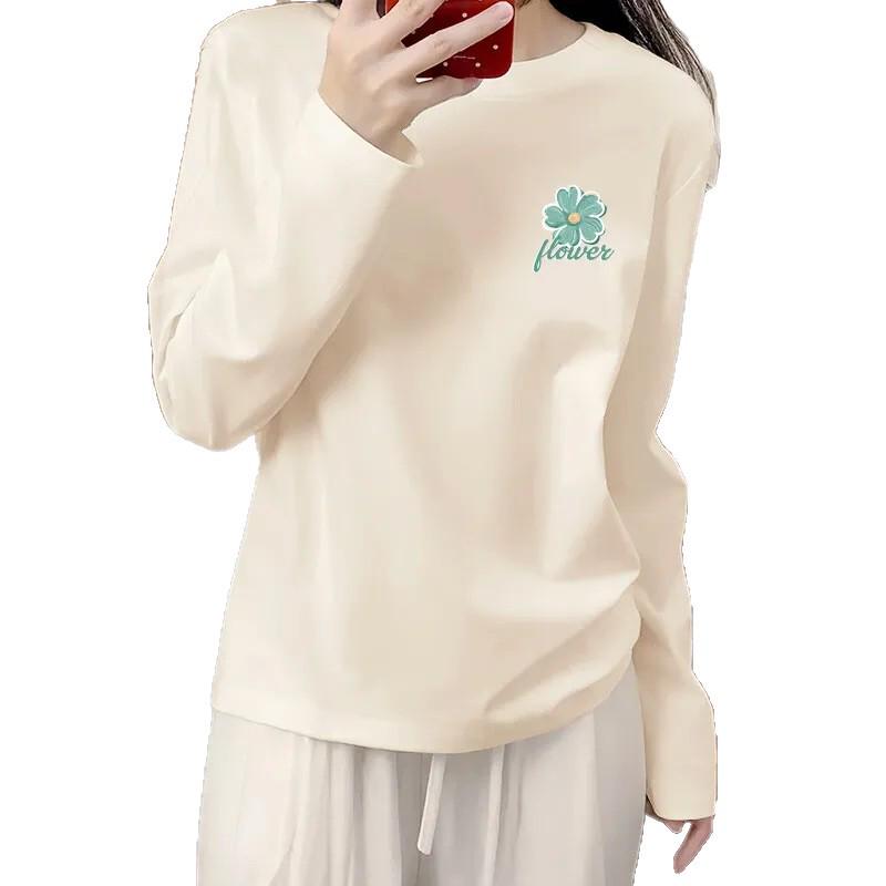 Damska koszula z 100% bawełny, z długim rękawem, w koreańskim stylu, luźny krój, z okrągłym dekoltem - Wiosna/Jesień 2025