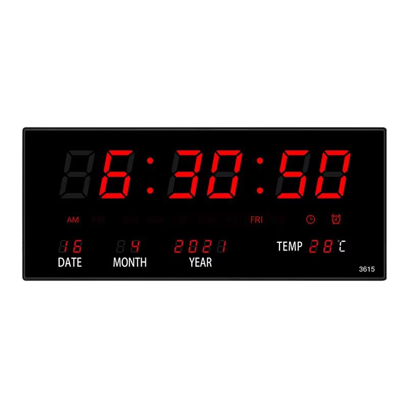 USB Plug-in Large Digital Wall Clock TEMP Calendar 4 Alarms Hourly Chiming Table Clock 12/24H Electronic Luminous LED Clock