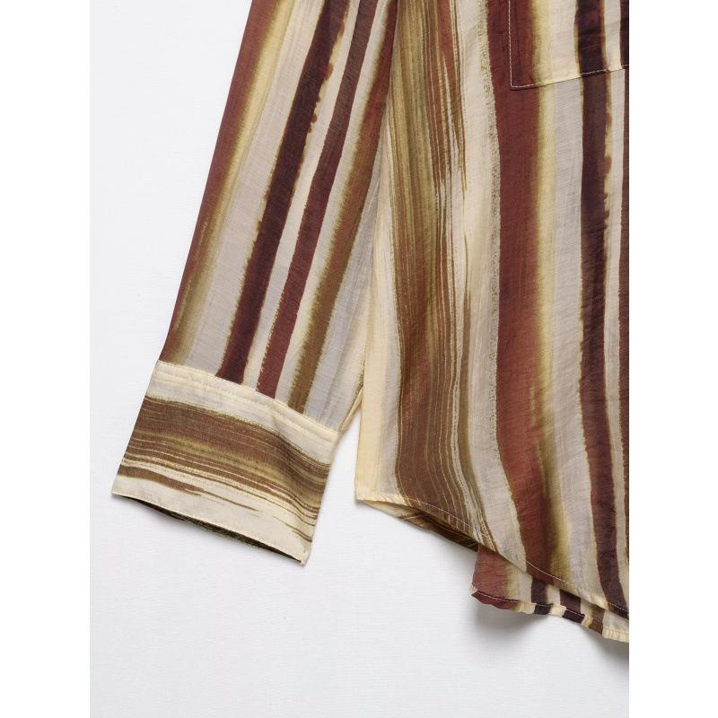 2025 European & American Retro Striped Loose Casual Women's Shirt
