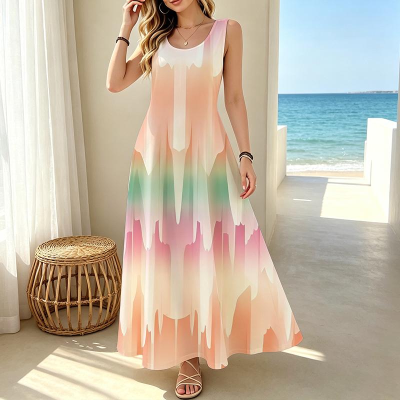 Women's Maxi Dress,Color Gradient Sleeveless Beach Dress,Lightweight & Skin-friendly,Trendy Easy-Match for Summer Vacation