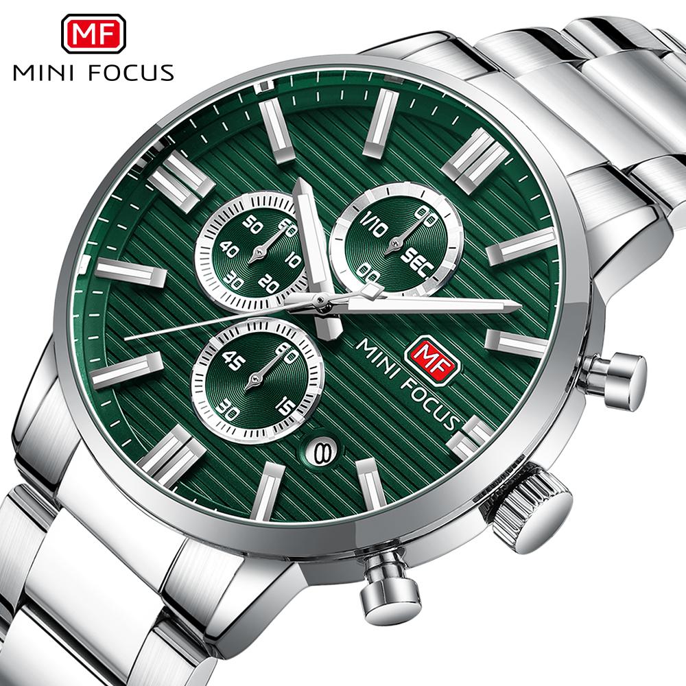 Luxury Men Quartz Watch Chronograph 24H Display Calendar Date Luminous Pointer Stainless Steel Strap Wristwatch