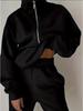 Europäischer & Amerikanischer Stil Lässiger Strickfleece mit Reißverschluss Sweatshirt & Sweatpants Damen Zweiteiler