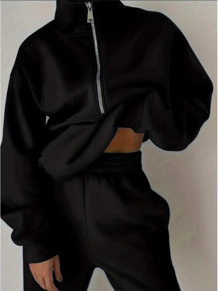 Europäischer & Amerikanischer Stil Lässiger Strickfleece mit Reißverschluss Sweatshirt & Sweatpants Damen Zweiteiler