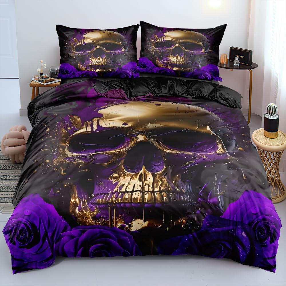 Large 3D Skull Duvet Cover Halloween Bedding Set Spooky Bedding Set For Boys Horror Gothic Bedroom Decor 3 Piece Set No Quilt