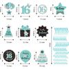 Happy 16th Birthday Party Hanging Swirls Streams Ceiling Decorations, Celebration Sweet 16 Foil Hanging Swirls with Cutouts for 16 Years Teal Silver