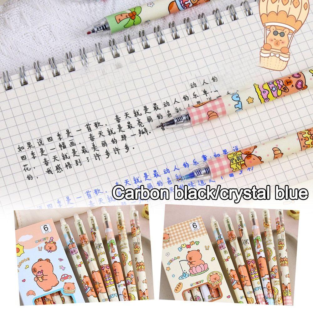 6Pcs/lot Quick-drying Capybara Gel Pen 0.5mm Black Pen  School Office Writing Stationery