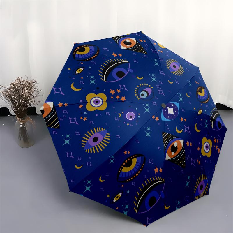 Eyes on the Moon  Cosmic Eye Pattern Fabric Umbrella, Portable 3 Fold Compact Umbrella for Men & Women,S206