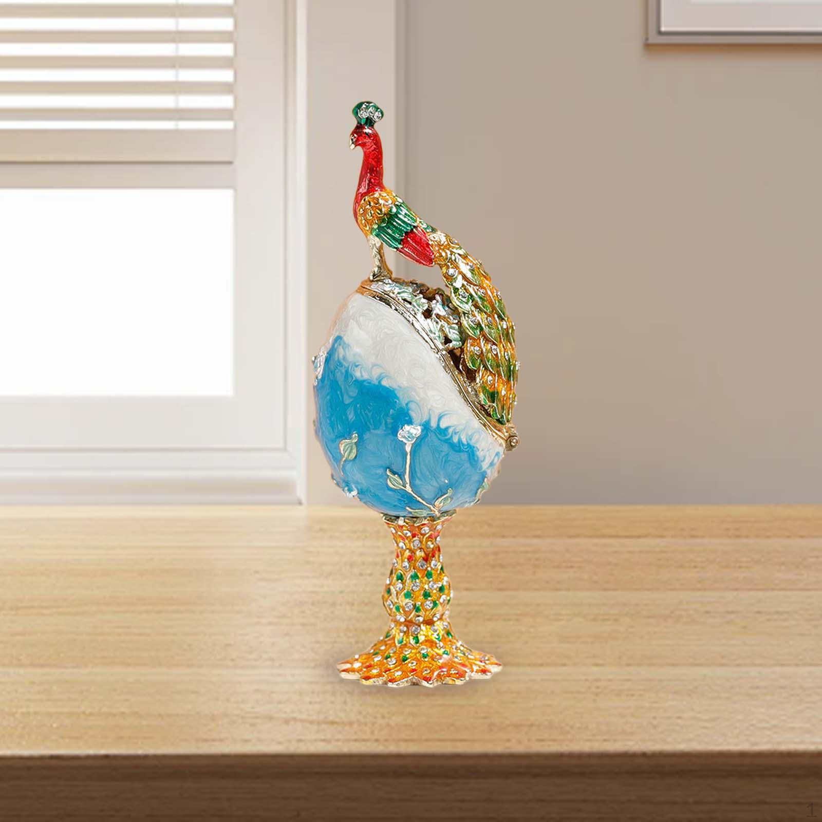 

Яйце павича Органайзер для ювелірних виробів Шкатулка для брелоків Декоративна колекційна делікатна річ для зберігання синій