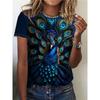 Tricou Damă - Grafică Pană de Păun, Design Păsări Vibrante Luxe pentru Purtare Casual Zilnică