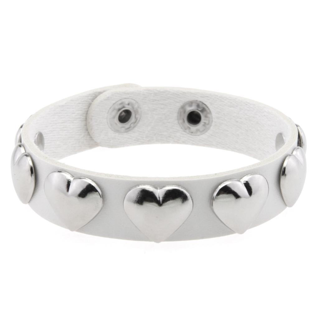 Gothic Punk Heart Stud PU Leather Bracelet, Adjustable Stainless Steel Snap Wrist Cuff Unisex Couple Wristband