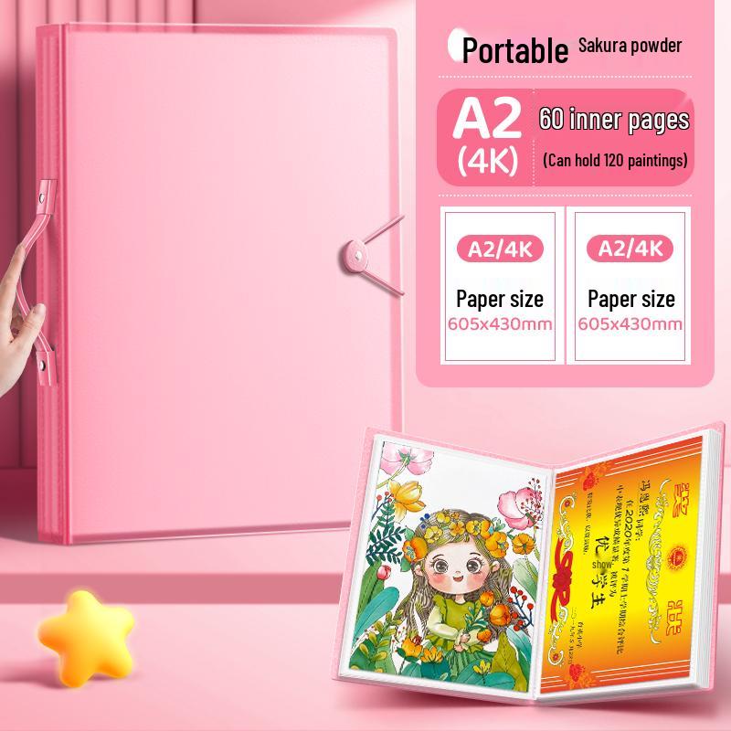 Art Portfolio Album: A3/A2/8K/4K Insert Type with 8 Storage Pockets for Children's Artwork