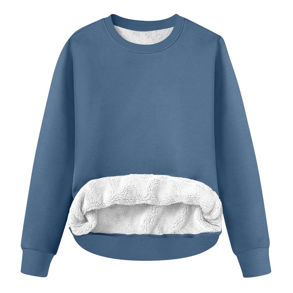 Sudadera informal de cuello redondo para mujer, de felpa, de color liso, para invierno