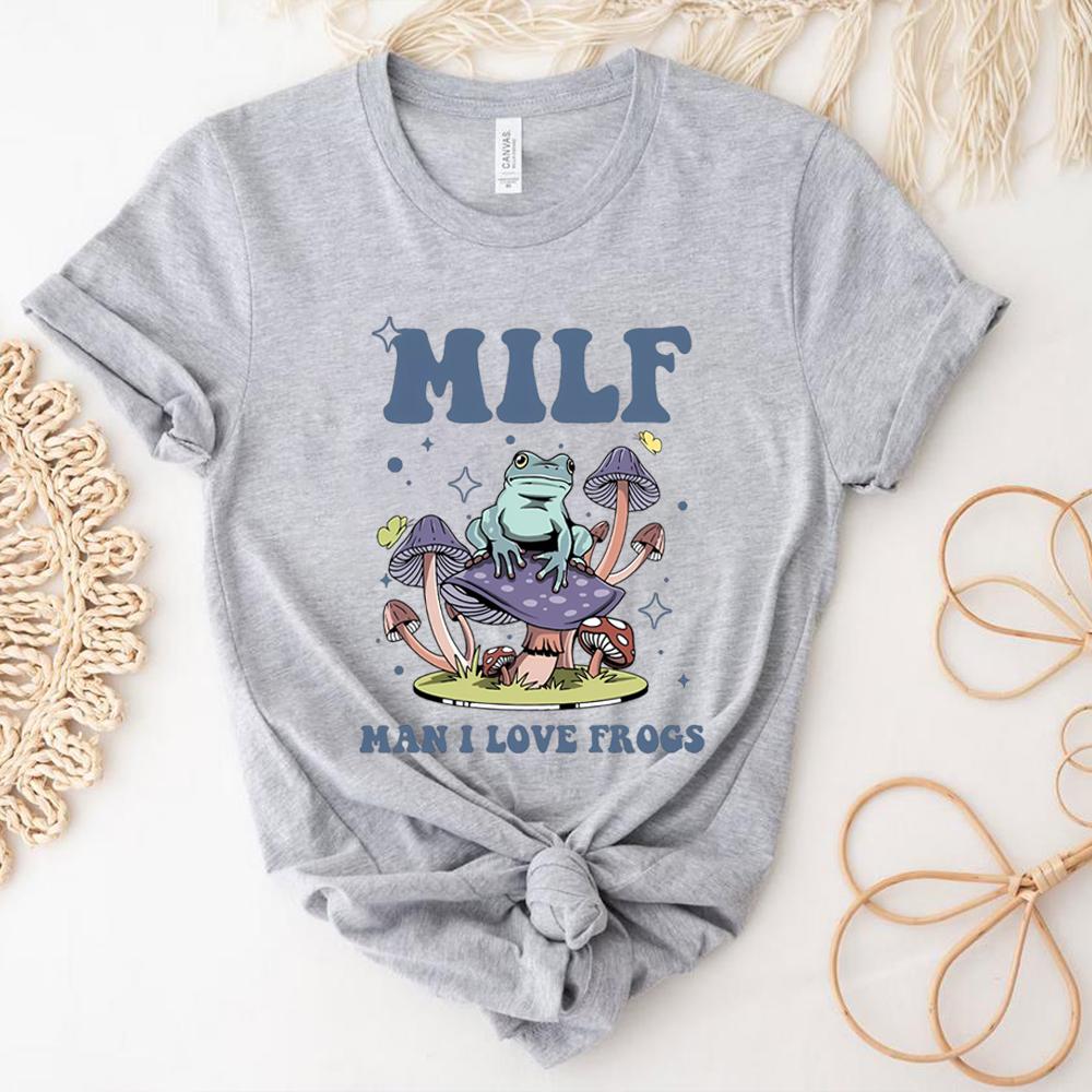 Unisex Retro Frog TShirt Funny Froggy Shirts Frog Lover Shirt MILF Unisex I Love Frogs Graphic Shirt Summer Trendy Casual Tops S