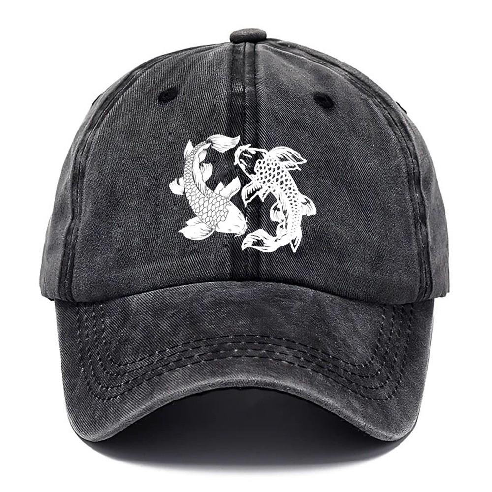 Koi Fish Yin Yang Baseball Cap Washed Cotton Adjustable Casual Outdoor Dad Hat