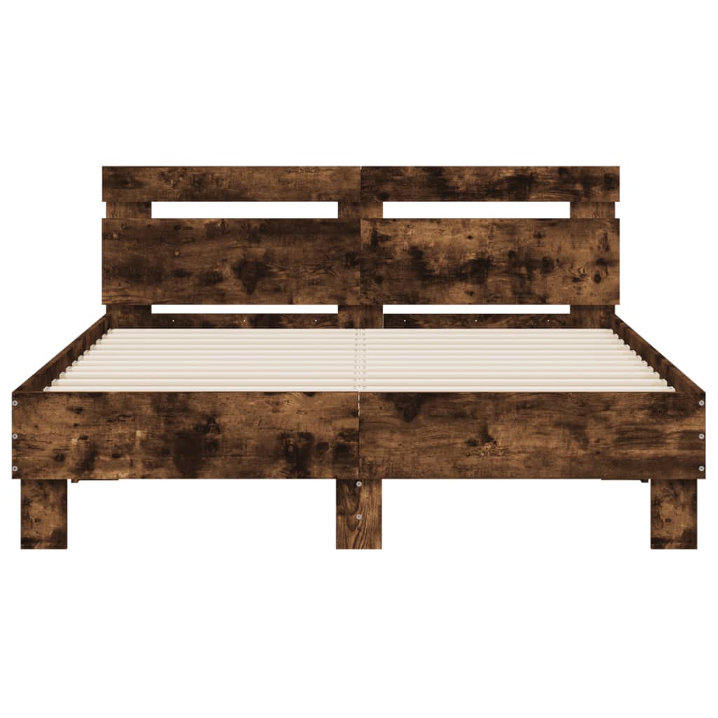 LED Backlit Bed Frame with Headboard Smoked Oak 120x200 cm