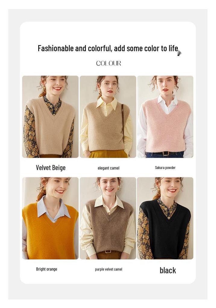 Women's Cashmere V-Neck Sleeveless Vest & Shawl Knit Sweater - Autumn/Winter Collection
