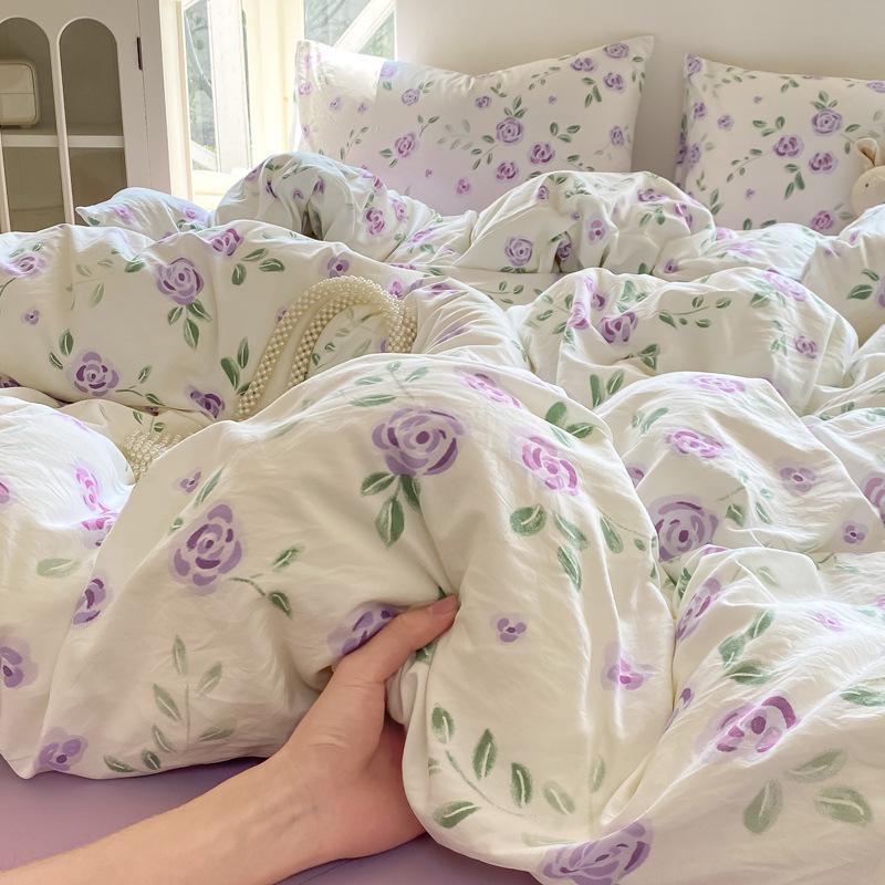 2025 New Style Summer Bedding Set: Double Layer Gauze Bed Sheet & Duvet Cover, Dormitory Four-Piece Set