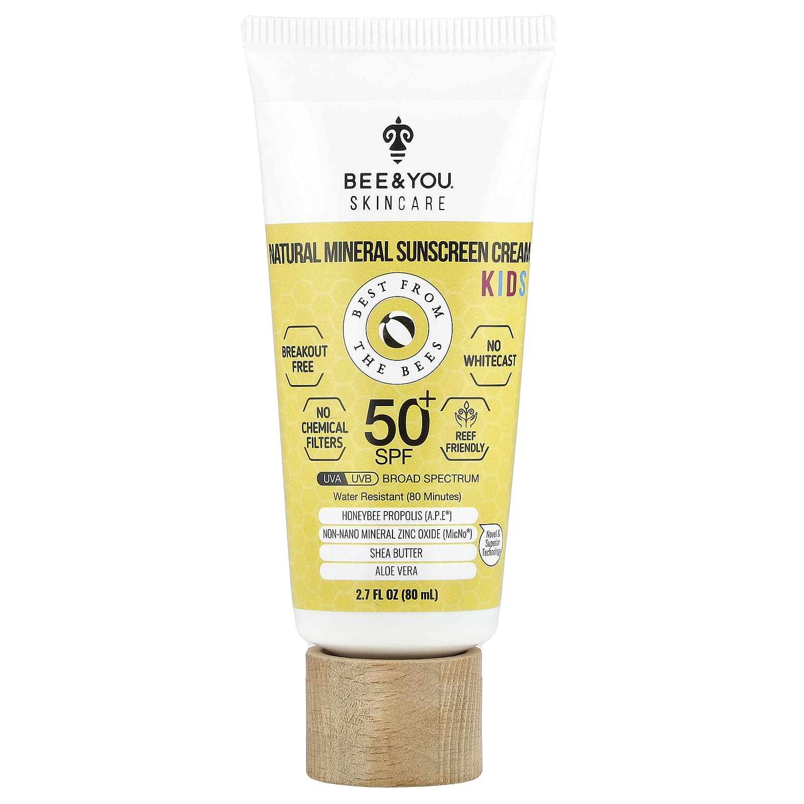 

Bee & You, Детский, Натуральный минеральный солнцезащитный крем, SPF 50+, 80 мл(2.7 жидких унций)