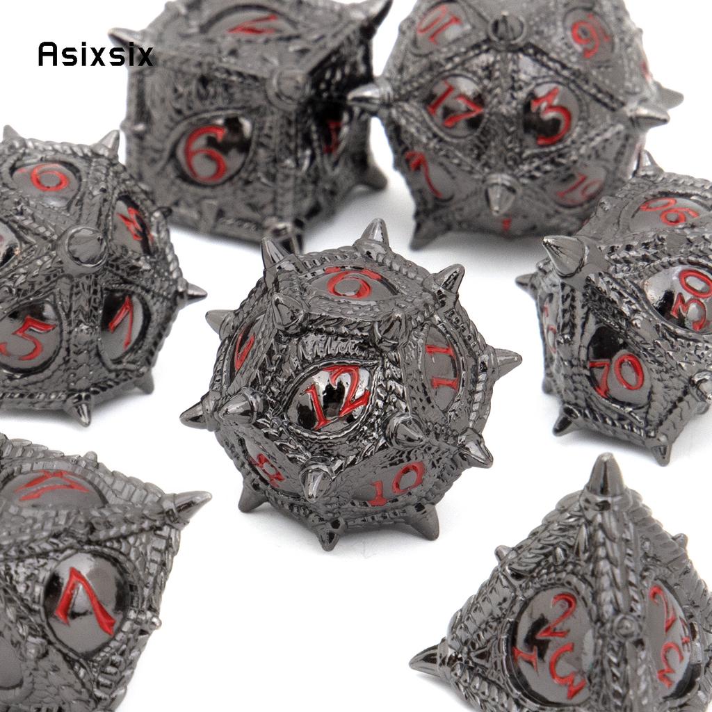 7 Pcs Black Red Eyes Metal Dice Solid Metal Polyhedral Dice Set Suitable for Role-Playing RPG Board Game Dice Role-Playing RPG