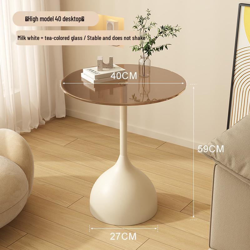 Modern Minimalist Round Side Table - Small Coffee/Sofa Table with Wrought Iron Storage Cabinet
