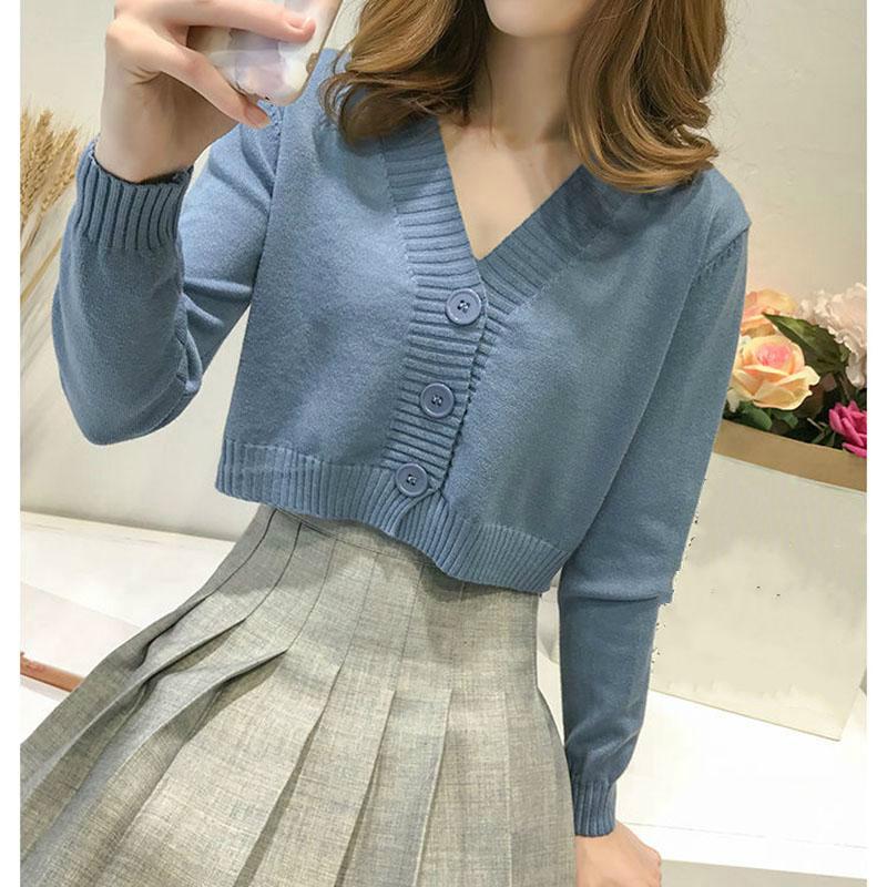 Frauen V-ausschnitt Gestrickte Strickjacken Pullover Weibliche Casual Alle-spiel Kurze Strickjacken Koreanischen Stil Pullover