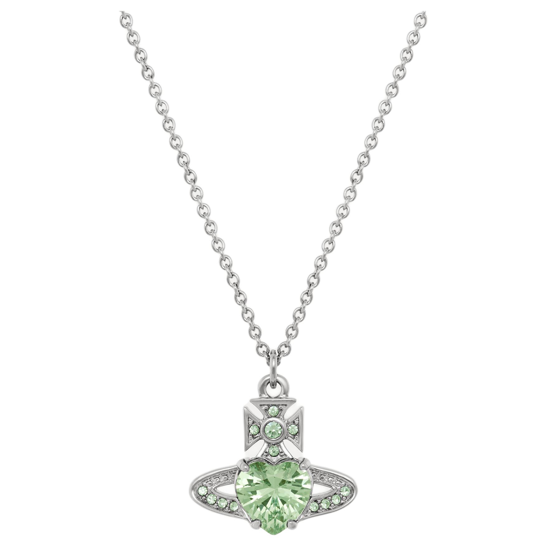 

Vivienne Westwood Ariella Heart Shaped Asakusa Green Ball Saturn Pendant Necklace Women necklace Silver Light-Green 6302038Y-02P707 Basic Packaging-Dust Bag+Box