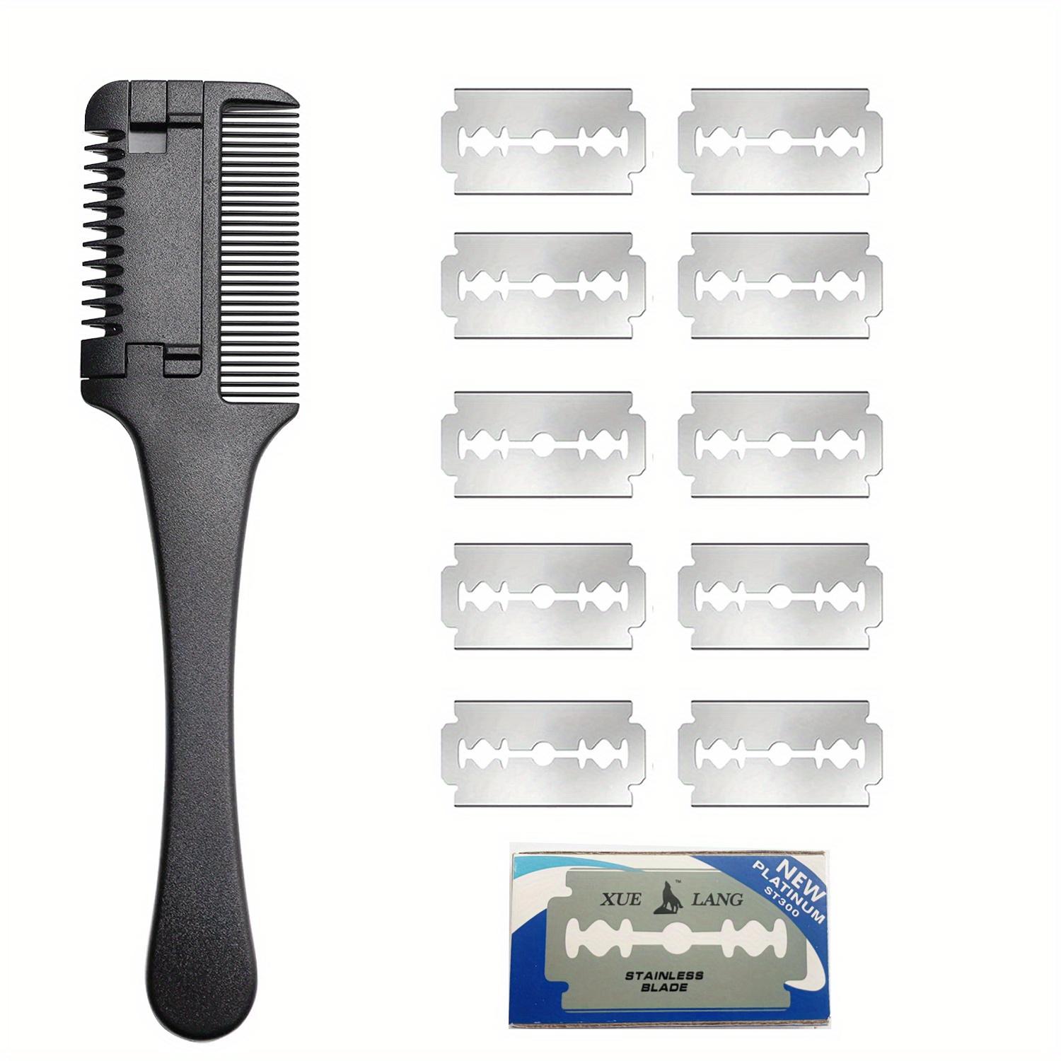 

Расческа для стрижки волос, расческа для истонченной бритвы с дополнительной сменной бритвой (10 шт.), расческа для истончения тонкая расческа для стрижки волос разноцветный