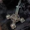 Gothic Punk Inverted Cross And Star Necklace With Zinc Alloy Geometric Pendant For Women