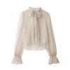 Womens 2026 Long Sleeve Shirt With Bow Detail Polka Dot Regular Fit Casual Blouse